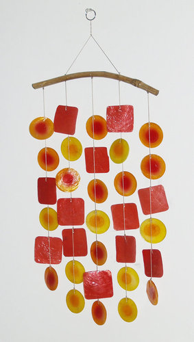 wind chime with shell discs orange yellow