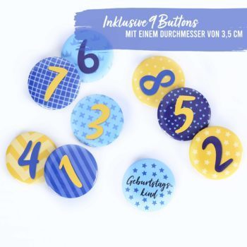 Geburtstagskrone aus Stoff mit 9 Buttons